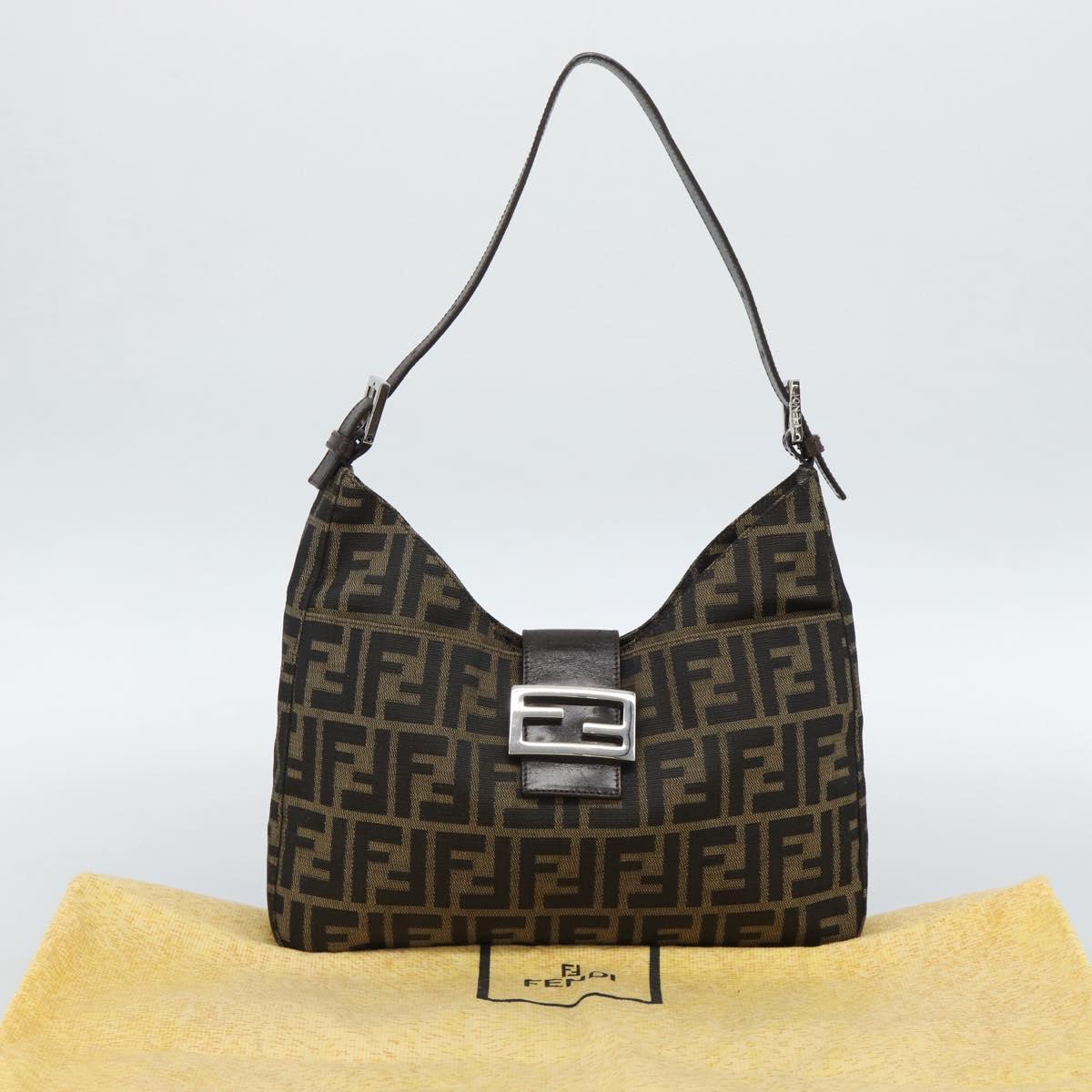 FENDI Zucca Canvas Mamma Baguette Shoulder Bag Black Brown Auth 189740V