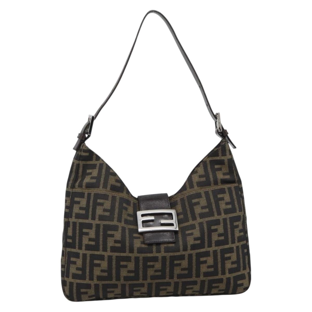 FENDI Zucca Canvas Mamma Baguette Shoulder Bag Black Brown Auth 189740V