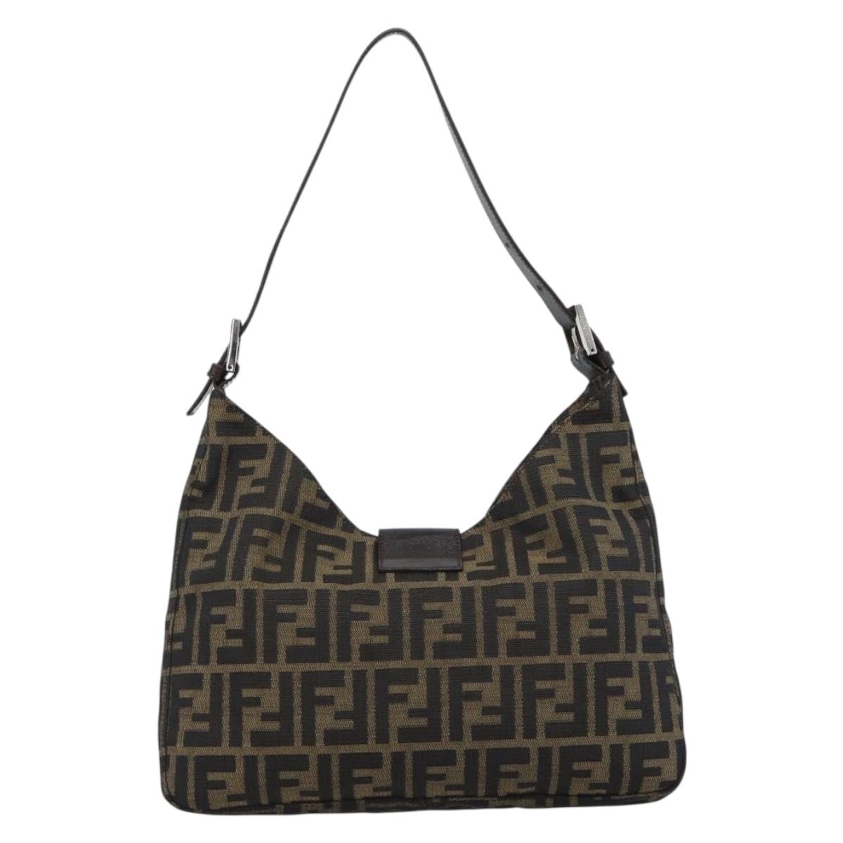 FENDI Zucca Canvas Mamma Baguette Shoulder Bag Black Brown Auth 189740V
