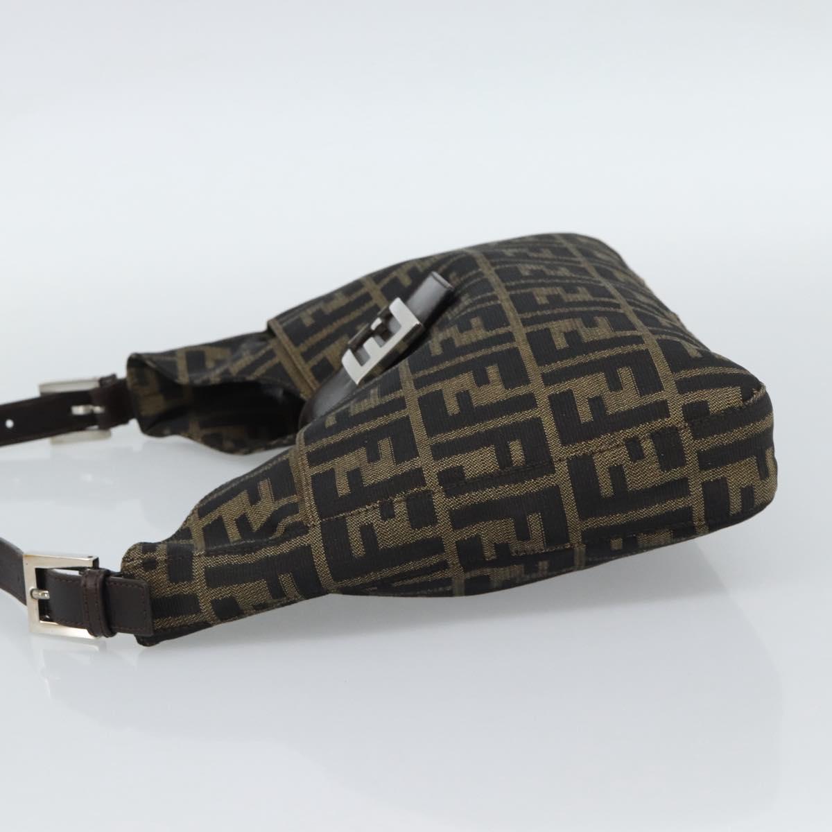 FENDI Zucca Canvas Mamma Baguette Shoulder Bag Black Brown Auth 189740V