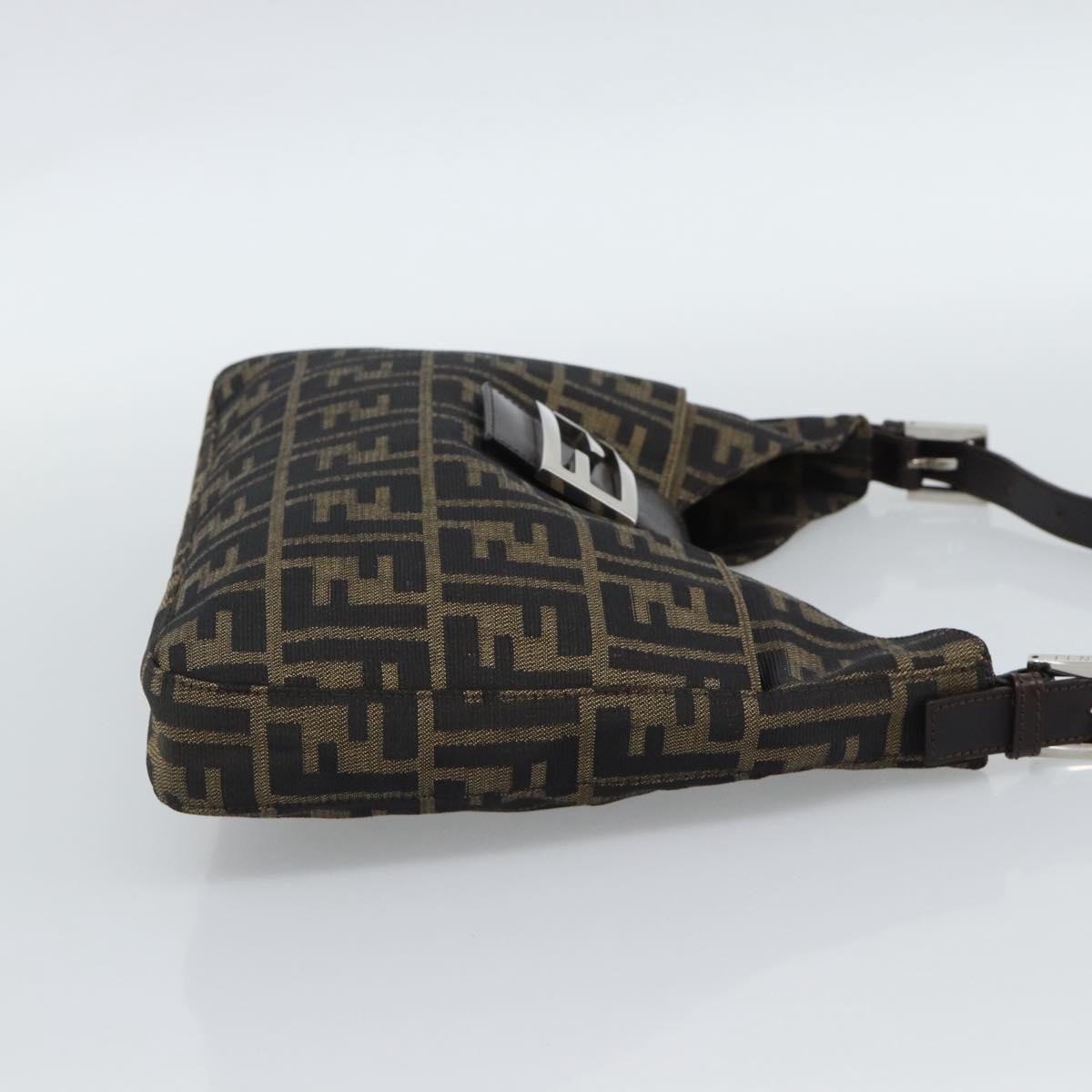 FENDI Zucca Canvas Mamma Baguette Shoulder Bag Black Brown Auth 189740V