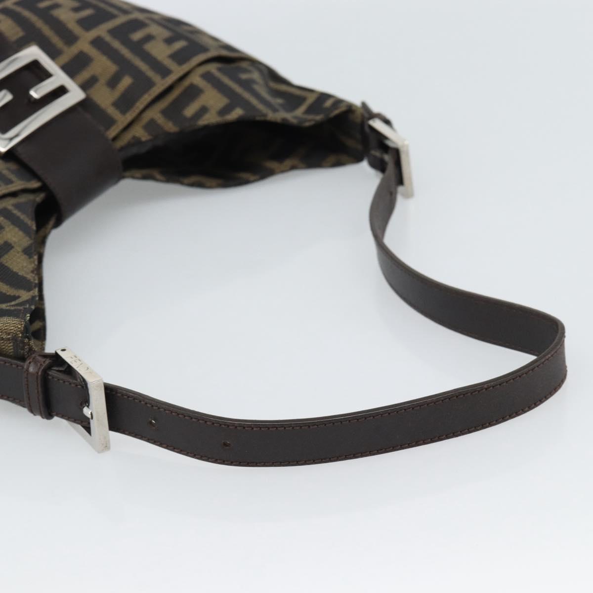 FENDI Zucca Canvas Mamma Baguette Shoulder Bag Black Brown Auth 189740V