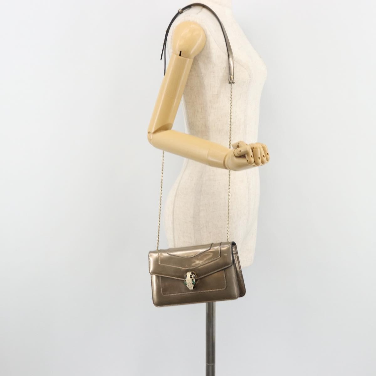 BVLGARI Serpenti Shoulder Bag Leather Gold Auth 189741A