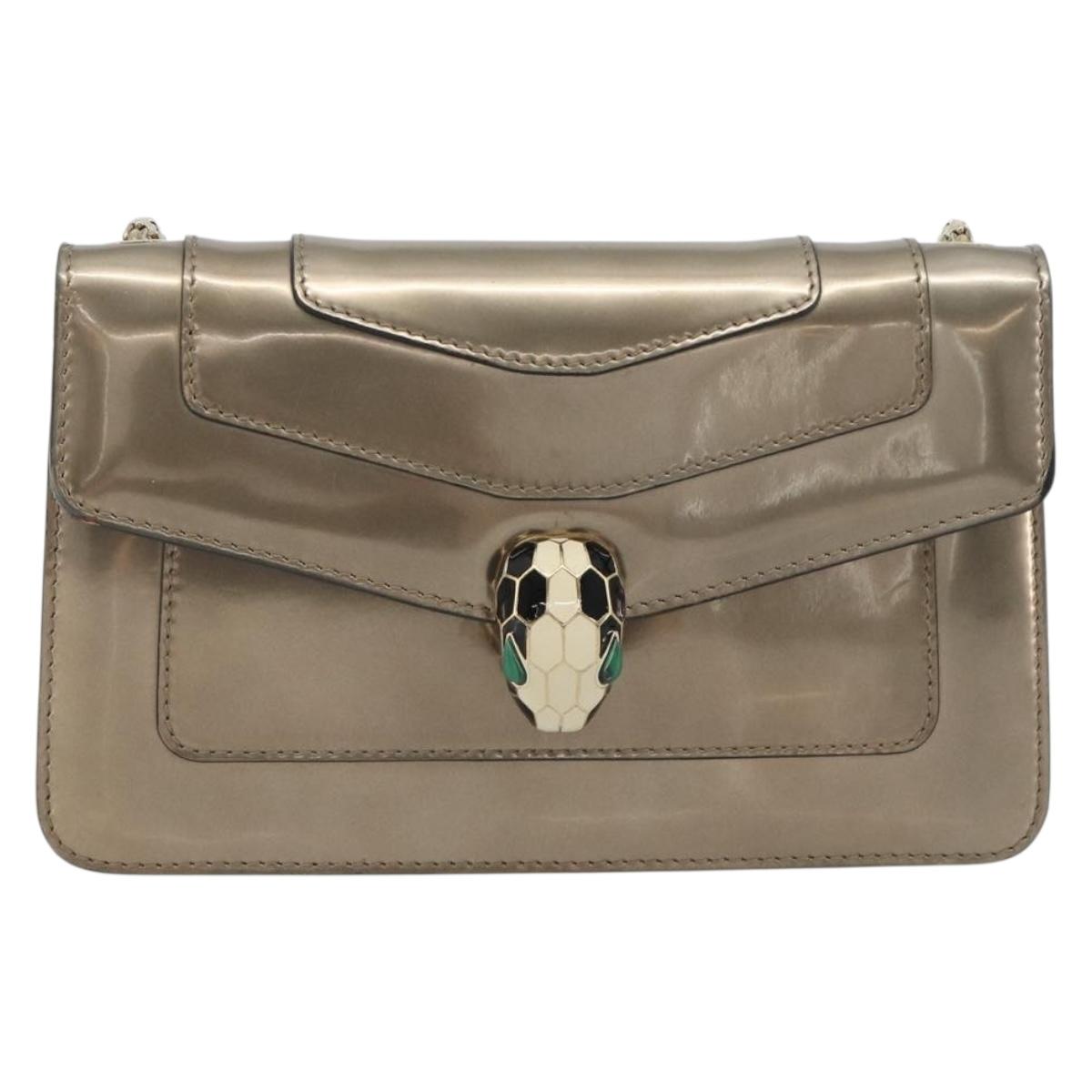 BVLGARI Serpenti Shoulder Bag Leather Gold Auth 189741A