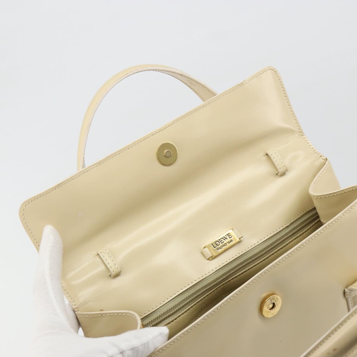 LOEWE Hand Bag Leather 2way Ivory Gold Auth 189745A