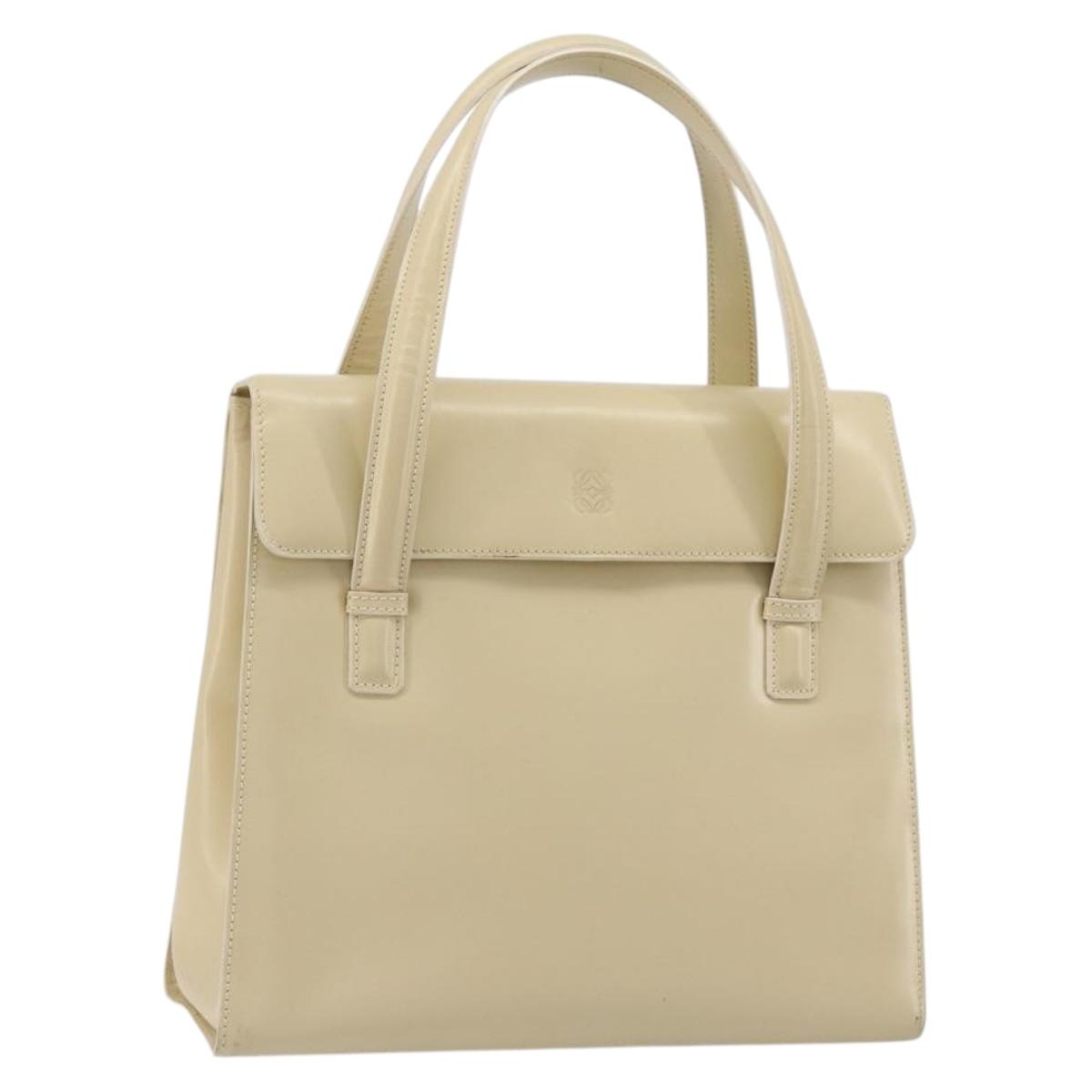 LOEWE Hand Bag Leather 2way Ivory Gold Auth 189745A