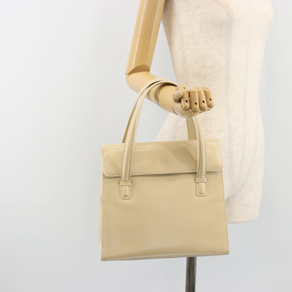 LOEWE Hand Bag Leather 2way Ivory Gold Auth 189745A