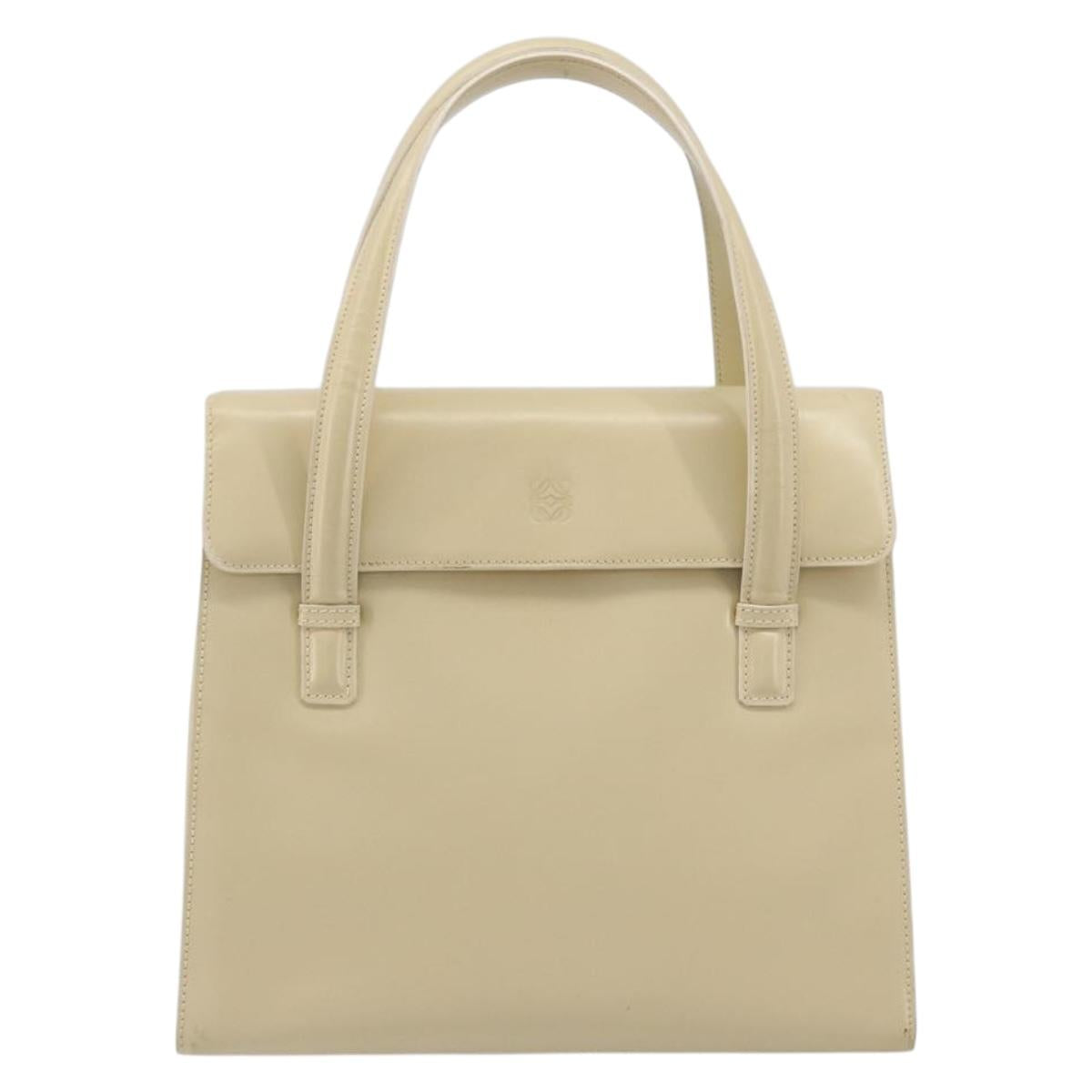 LOEWE Hand Bag Leather 2way Ivory Gold Auth 189745A