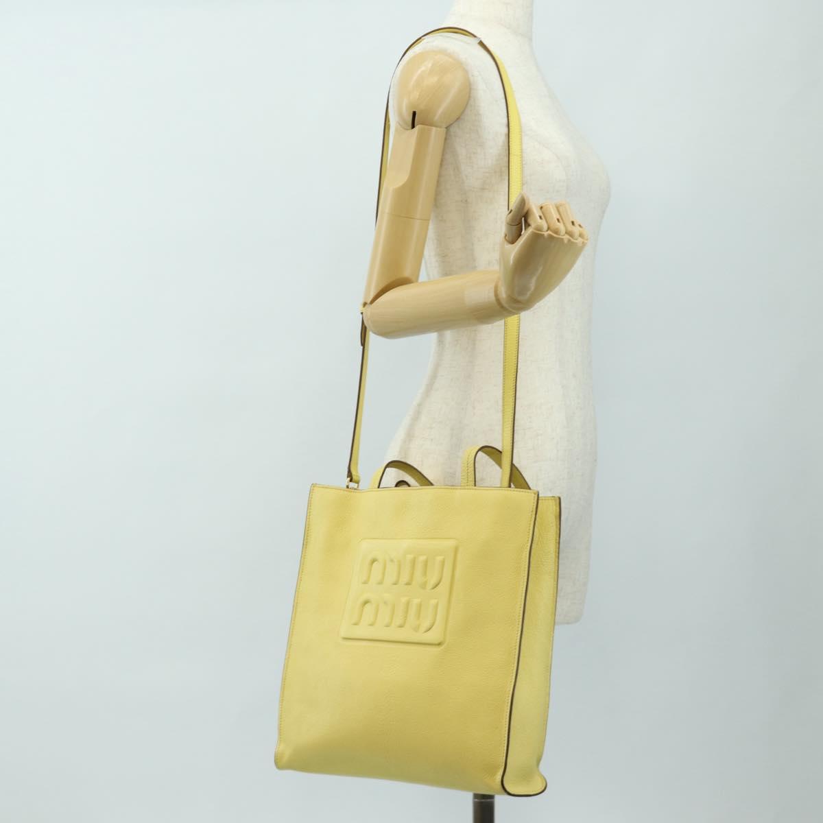 Miu Miu Tote Bag Leather 2way Yellow Gold Auth 189749M