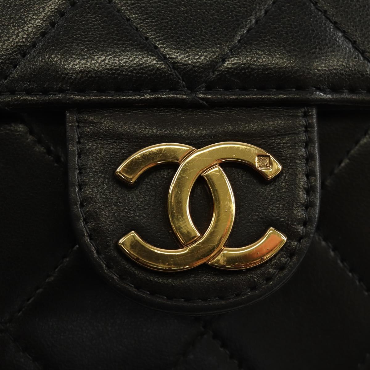 CHANEL Matelasse Chain Shoulder Bag Lamb Skin Black Gold CC Auth 189753V