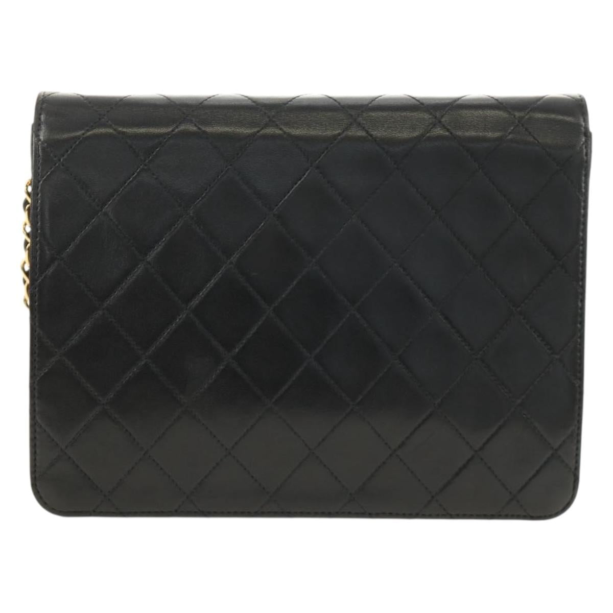 CHANEL Matelasse Chain Shoulder Bag Lamb Skin Black Gold CC Auth 189753V