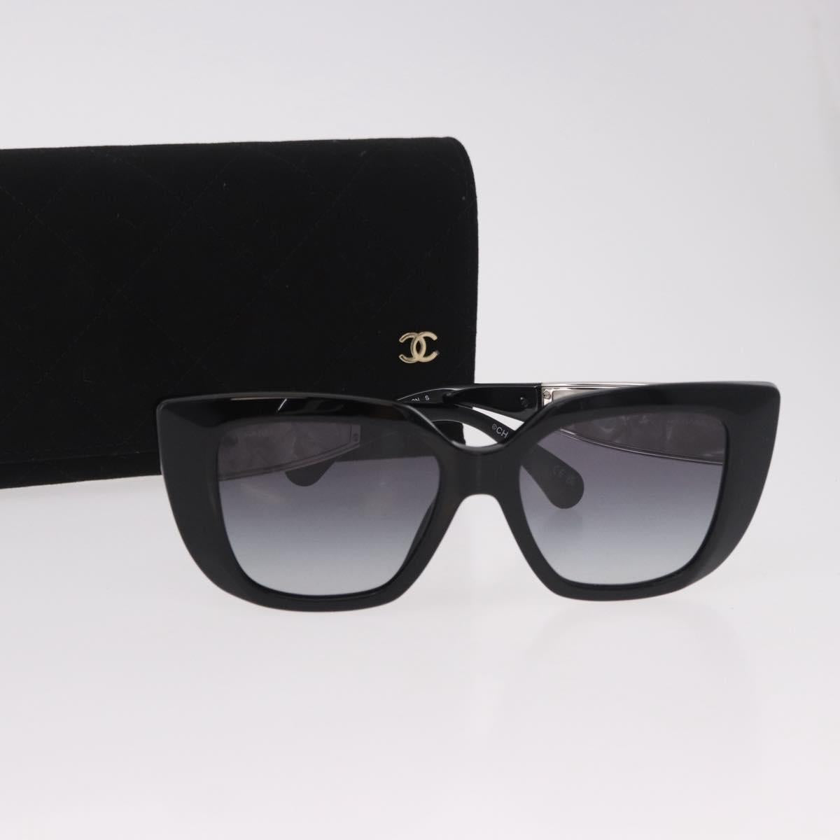 CHANEL Sunglasses metal Black CC Auth 189755M