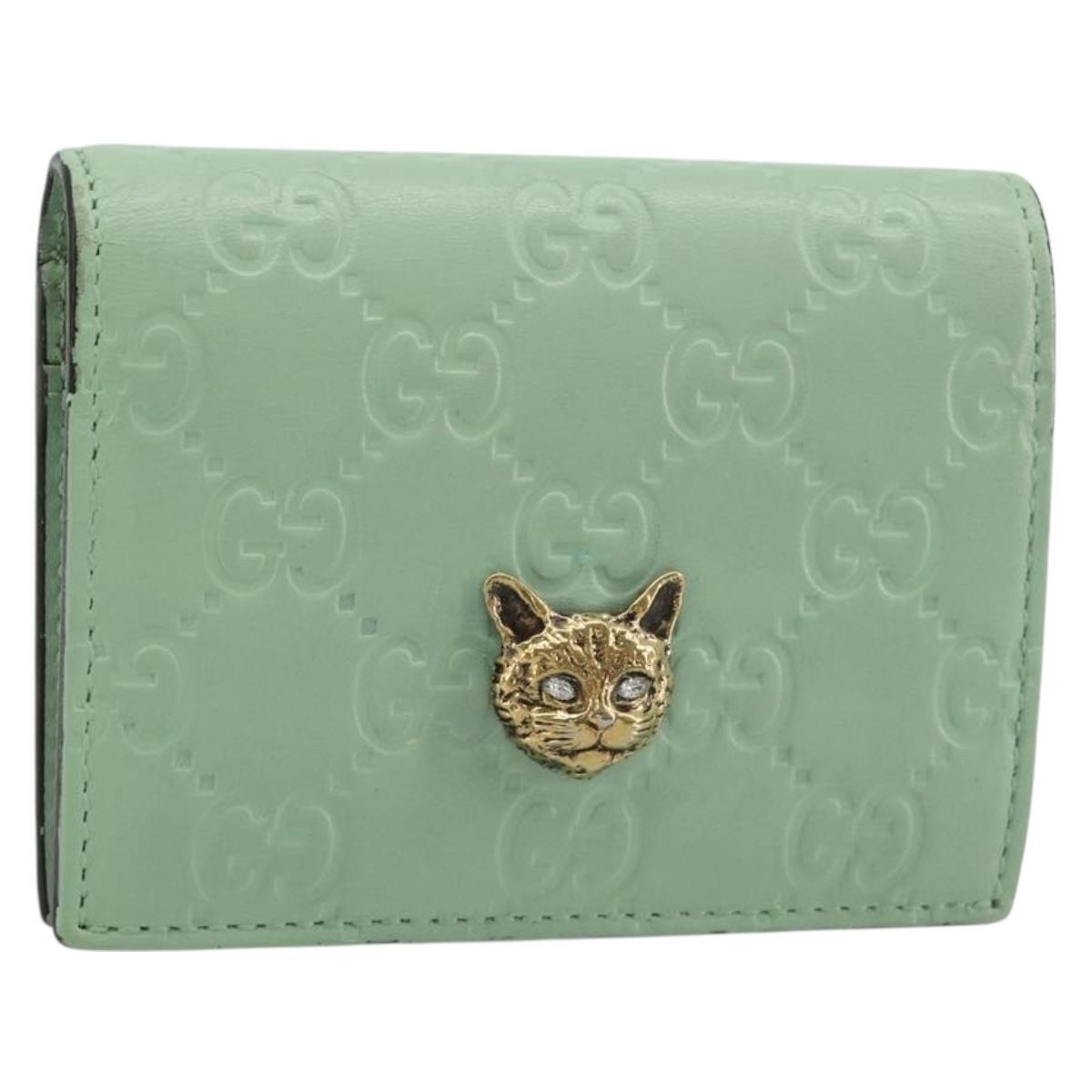 GUCCI GG Canvas Guccissima Chain Wallet Leather Green Gold 548057 Auth 189756