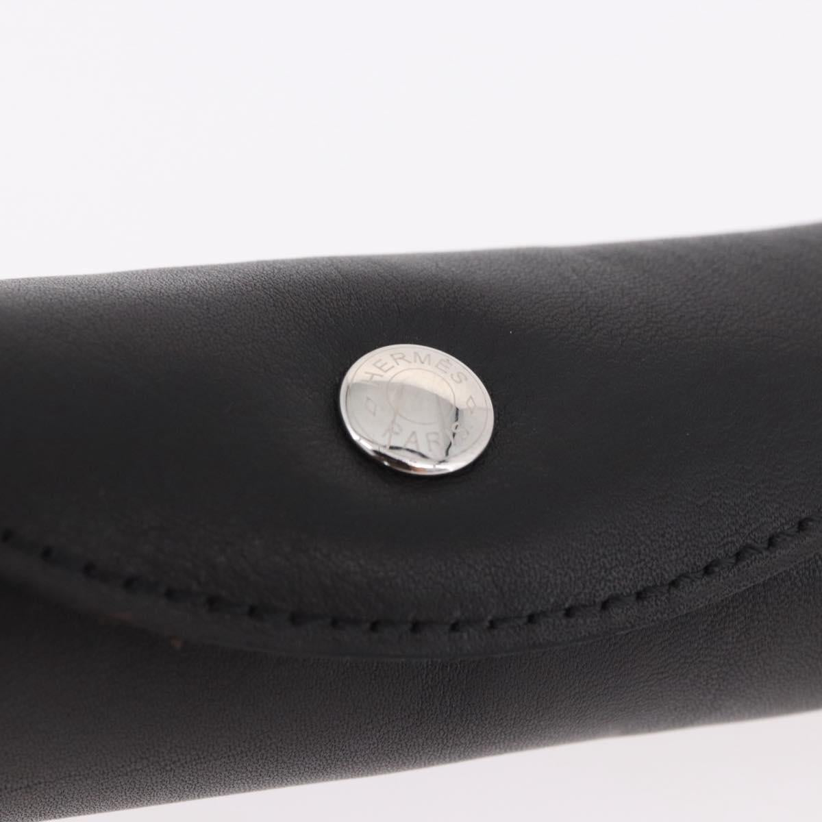 HERMES Shoes Polisher Leather Black Silver Auth 189758M