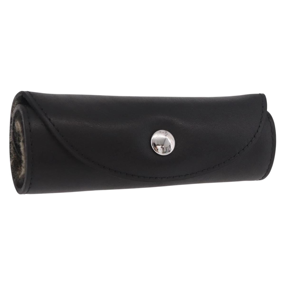 HERMES Shoes Polisher Leather Black Silver Auth 189758M