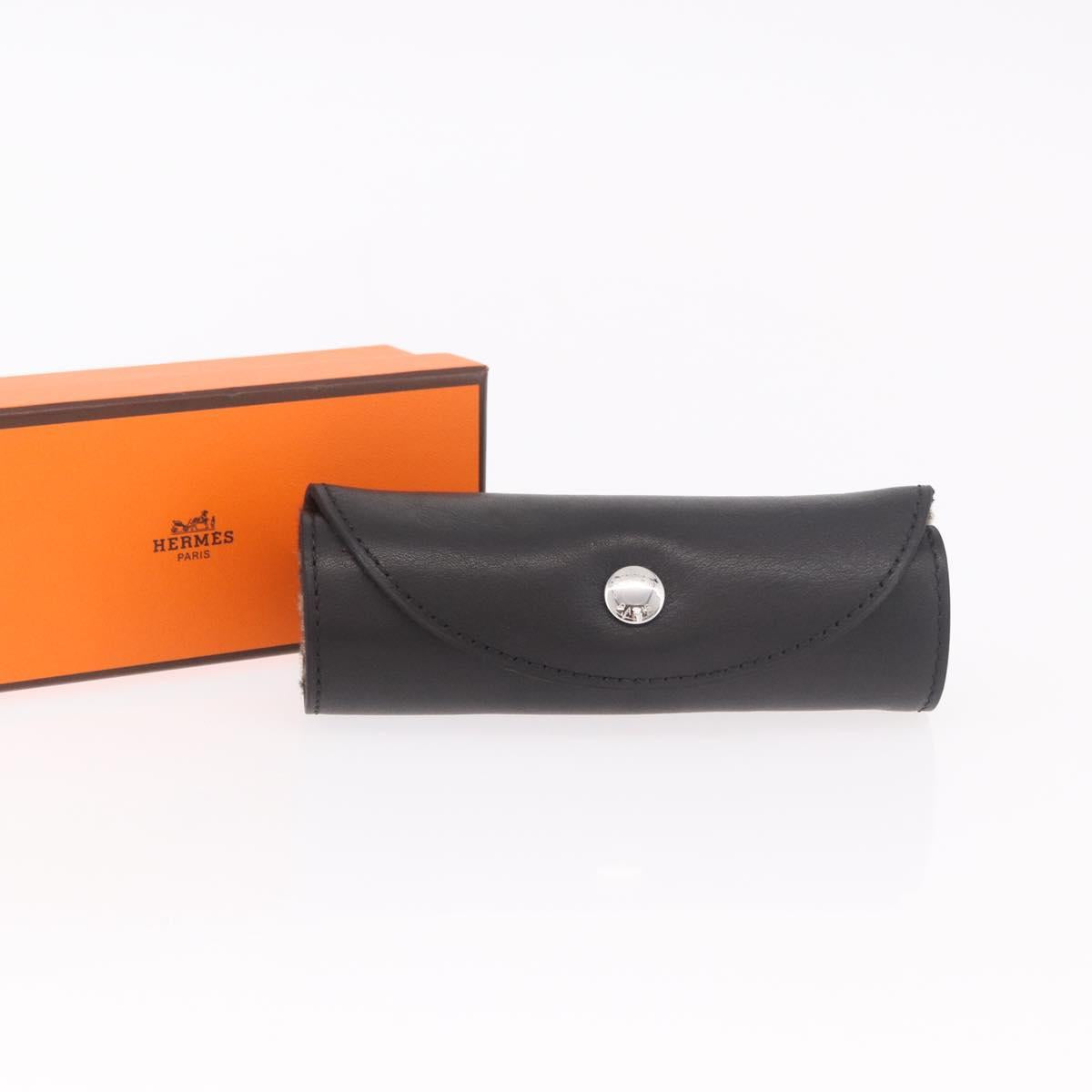 HERMES Shoes Polisher Leather Black Silver Auth 189758M