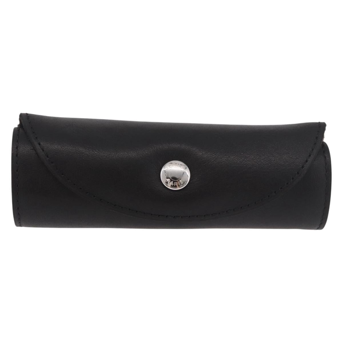 HERMES Shoes Polisher Leather Black Silver Auth 189758M