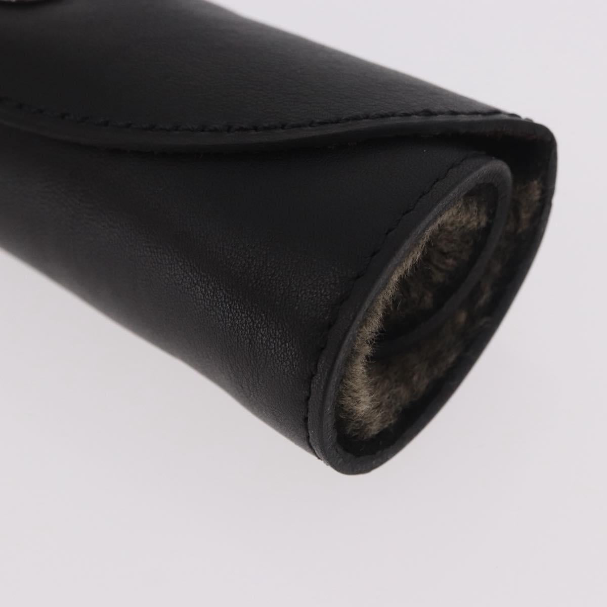 HERMES Shoes Polisher Leather Black Silver Auth 189758M