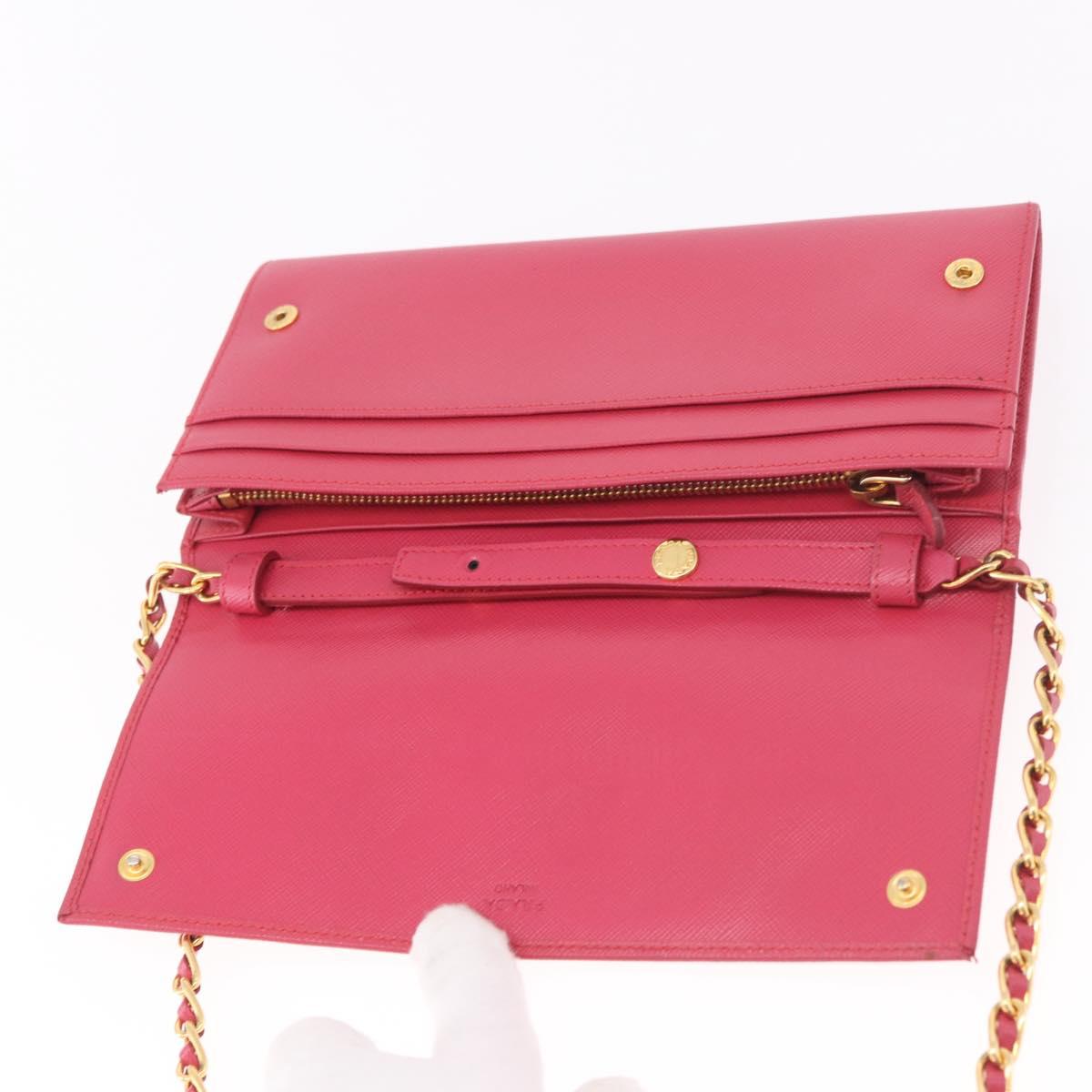 PRADA Chain Shoulder Wallet Safiano leather Pink Gold Auth 189760