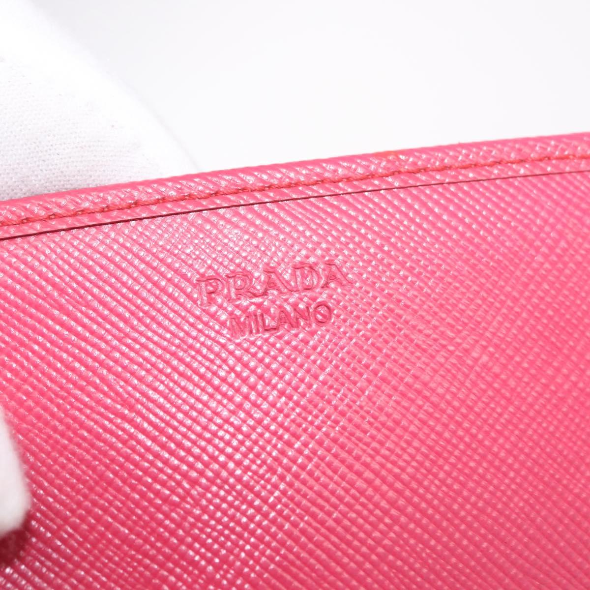 PRADA Chain Shoulder Wallet Safiano leather Pink Gold Auth 189760