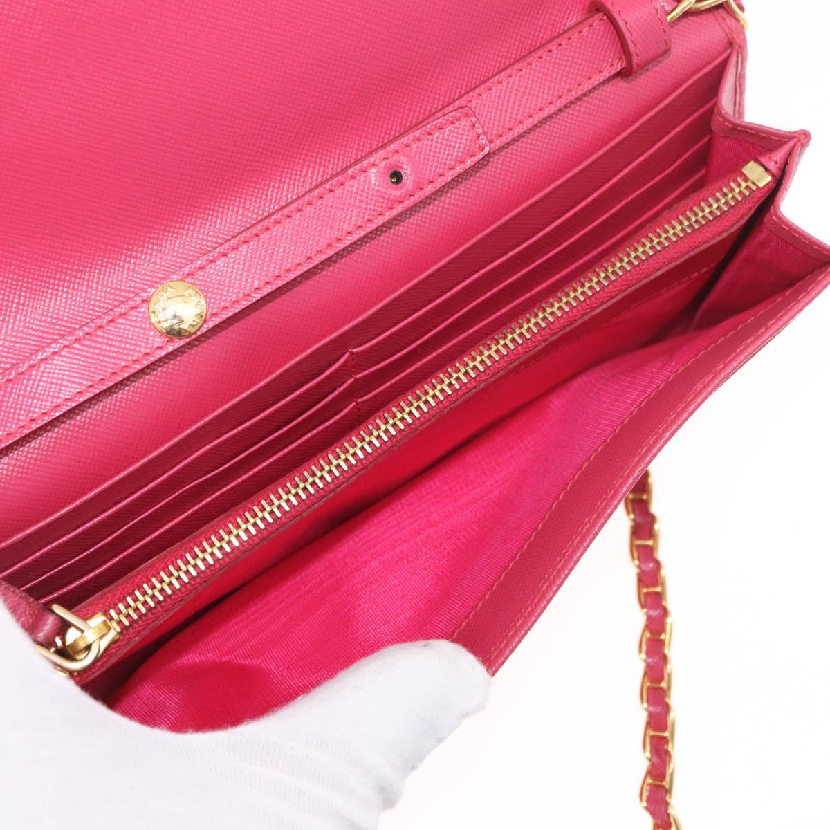 PRADA Chain Shoulder Wallet Safiano leather Pink Gold Auth 189760