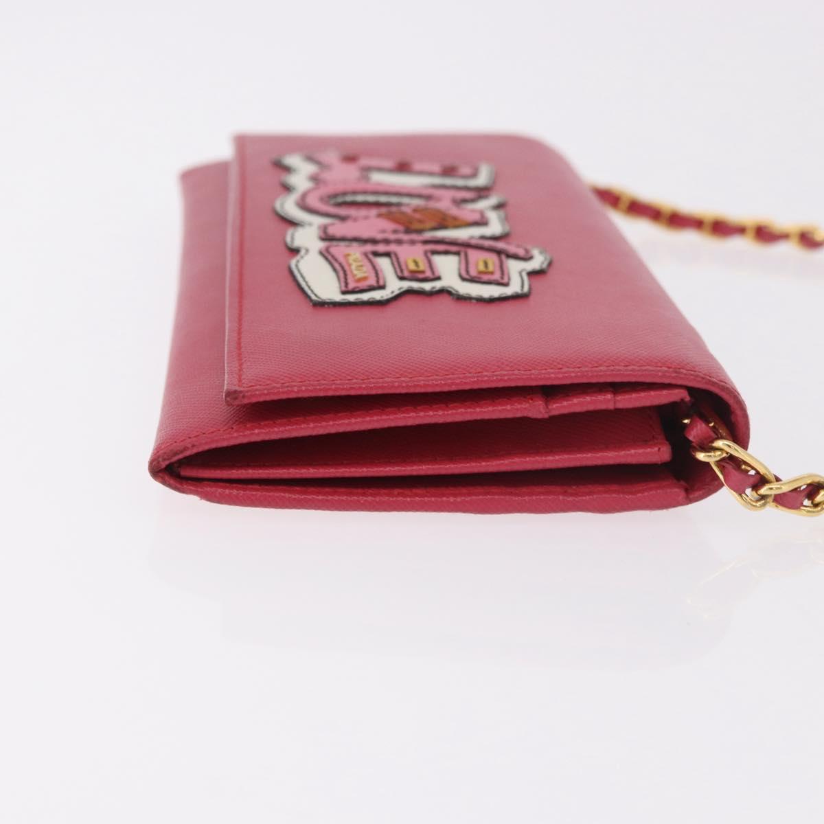 PRADA Chain Shoulder Wallet Safiano leather Pink Gold Auth 189760