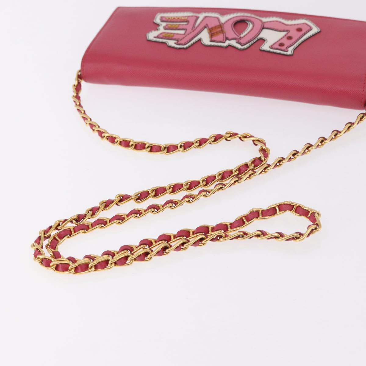 PRADA Chain Shoulder Wallet Safiano leather Pink Gold Auth 189760