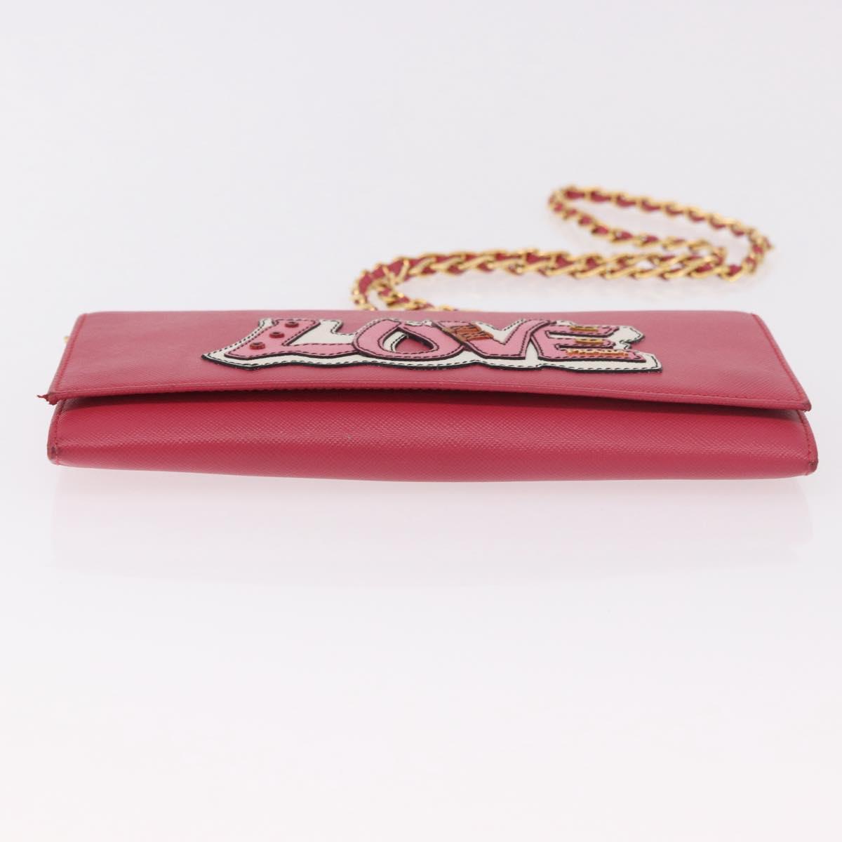 PRADA Chain Shoulder Wallet Safiano leather Pink Gold Auth 189760