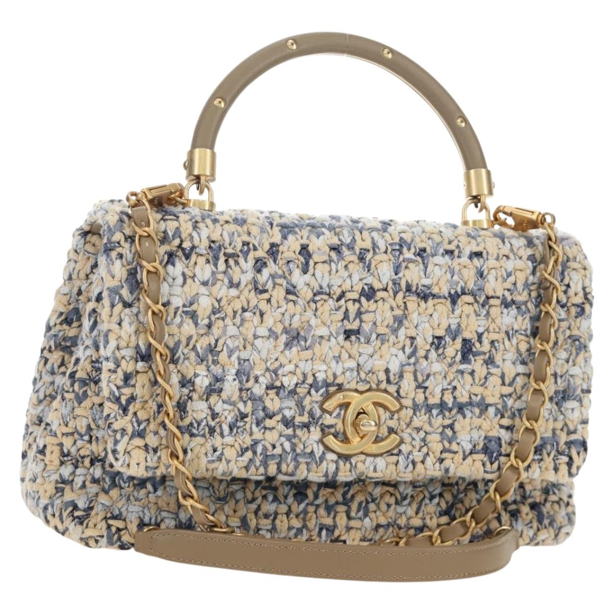 CHANEL Top Handle Chain Shoulder Bag Tweed 2way Multicolor Gold CC Auth 189761SM