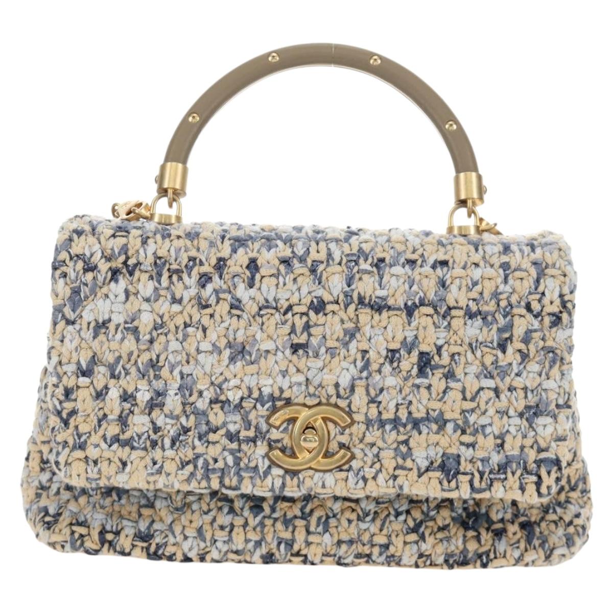CHANEL Top Handle Chain Shoulder Bag Tweed 2way Multicolor Gold CC Auth 189761SM