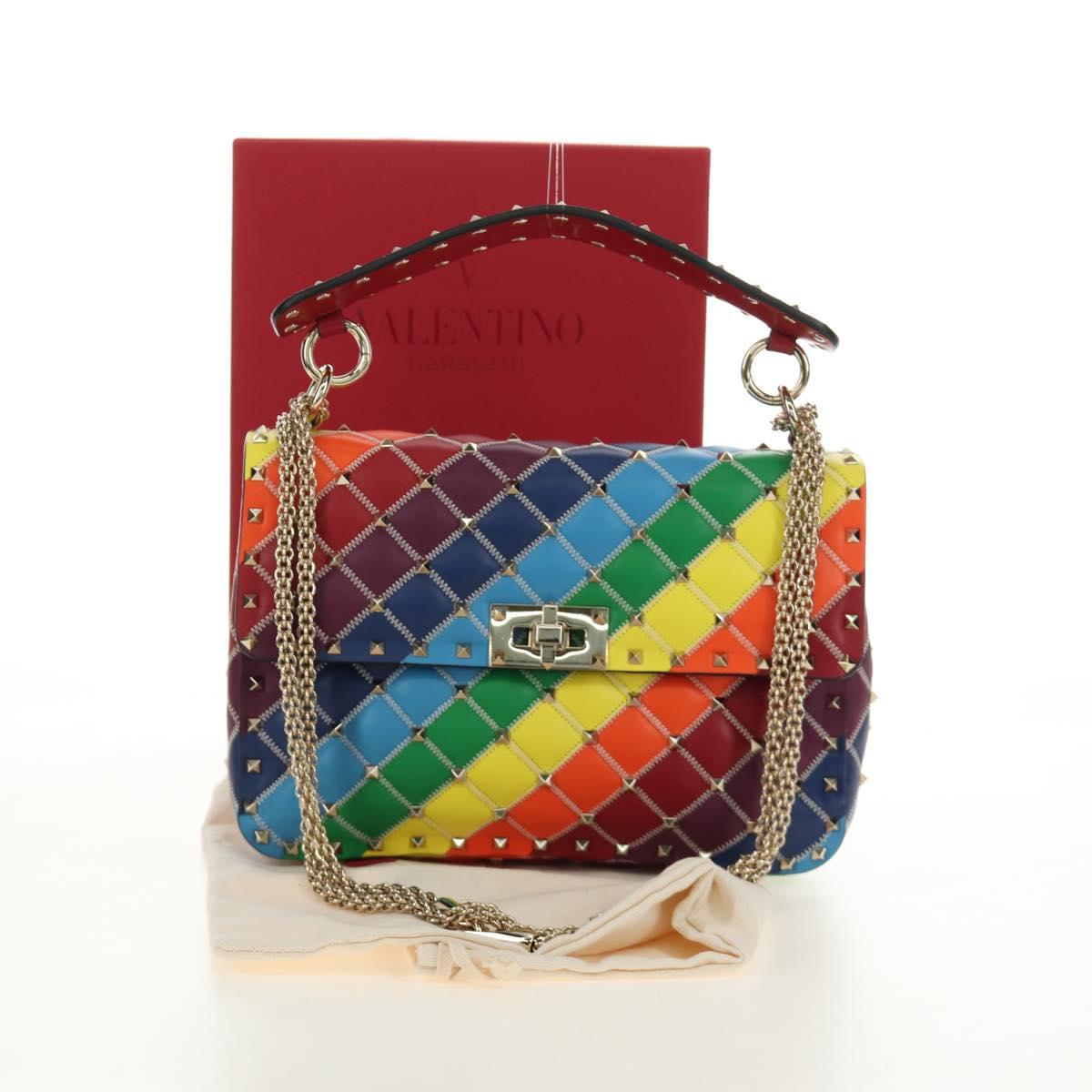 VALENTINO Rock Studs Chain Bag Leather 2way Multicolor Gold Auth 189762M