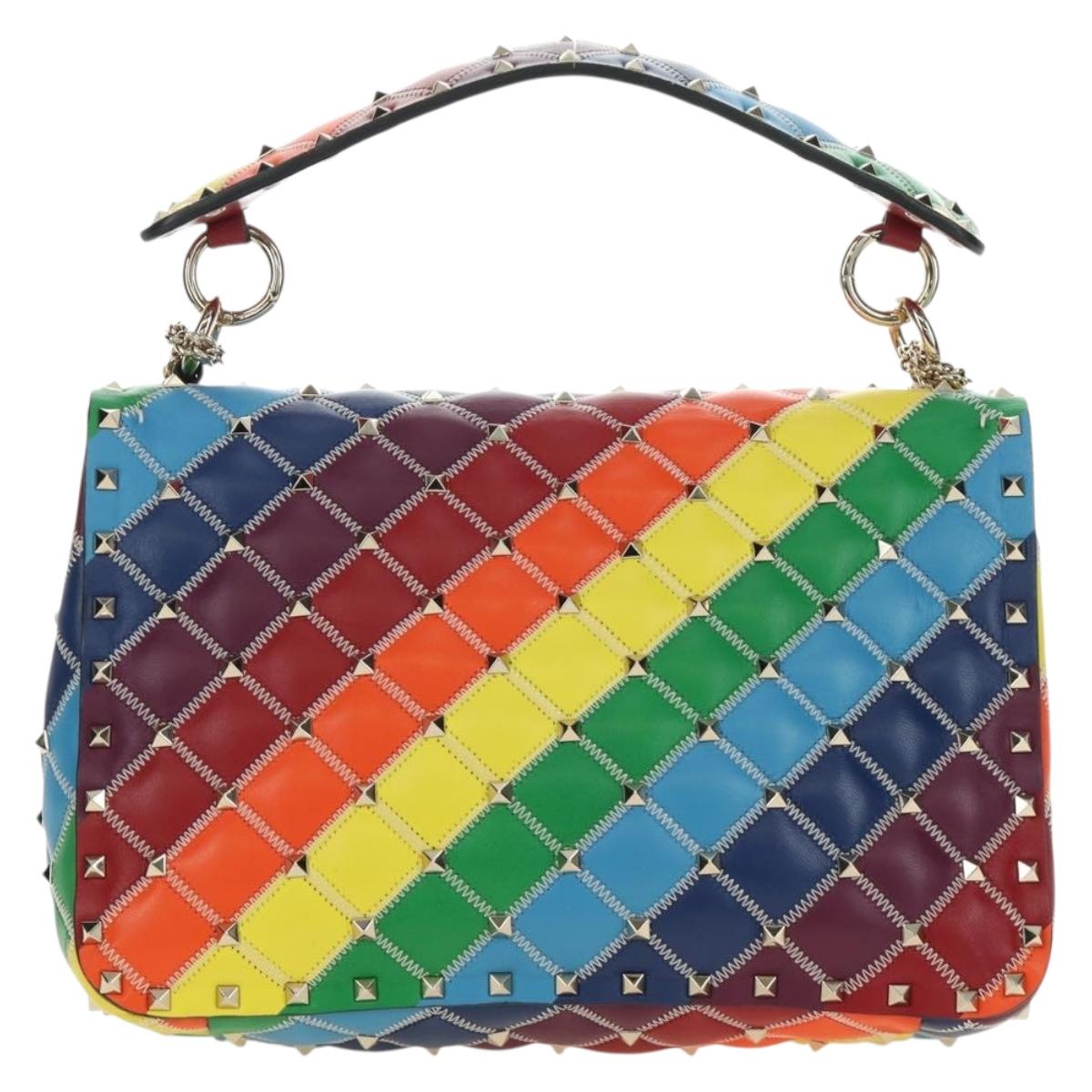 VALENTINO Rock Studs Chain Bag Leather 2way Multicolor Gold Auth 189762M