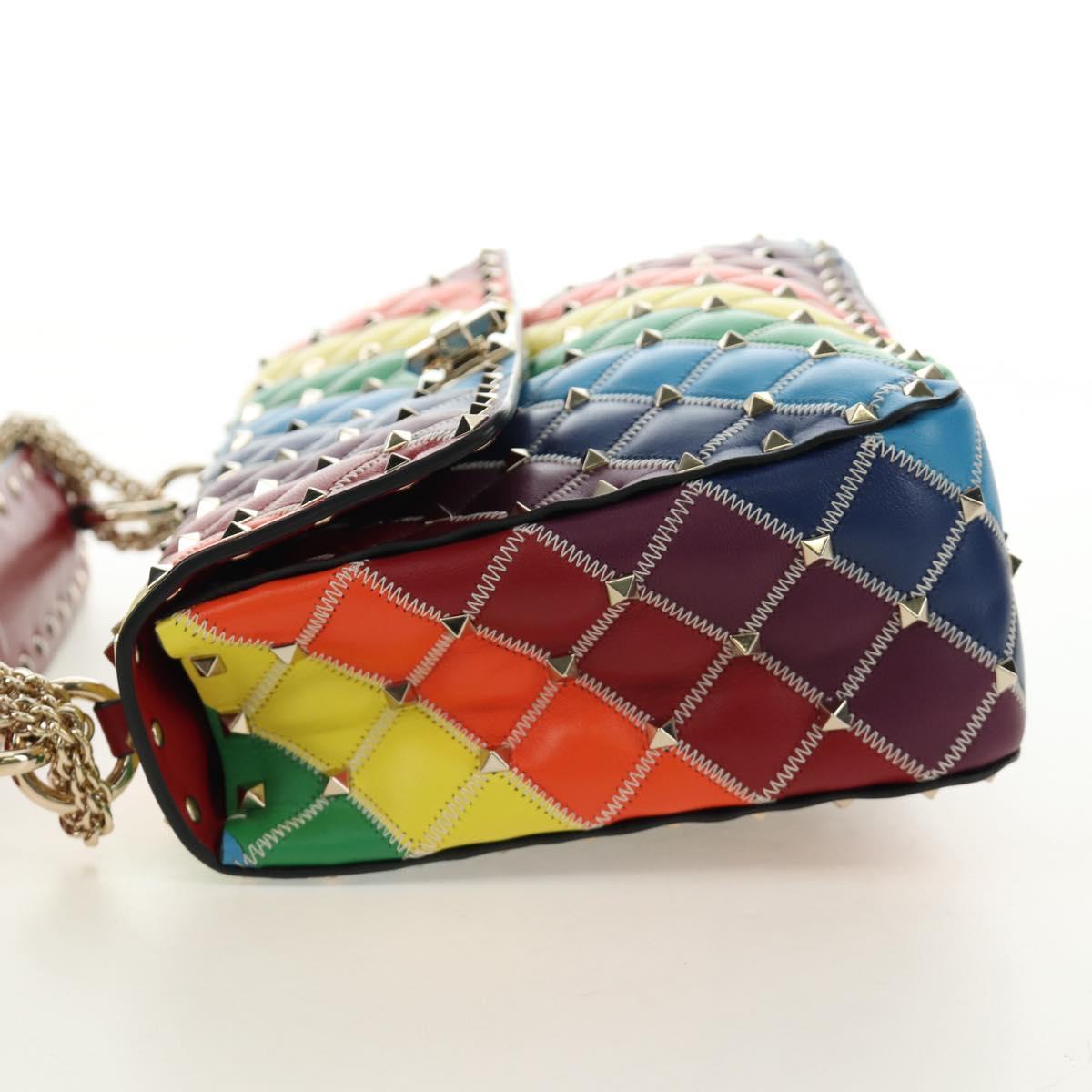 VALENTINO Rock Studs Chain Bag Leather 2way Multicolor Gold Auth 189762M