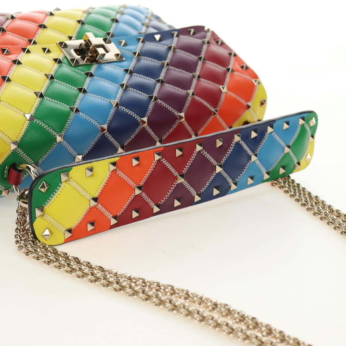 VALENTINO Rock Studs Chain Bag Leather 2way Multicolor Gold Auth 189762M