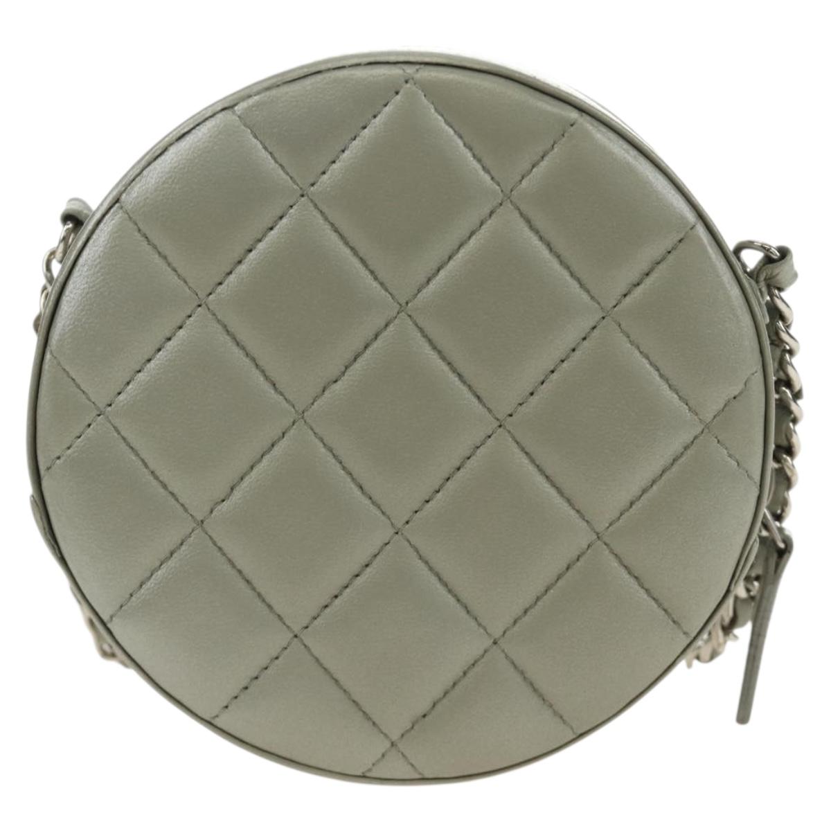 CHANEL Matelasse Chain Shoulder Bag Sequin Leather Gray Silver CC Auth 189763SM