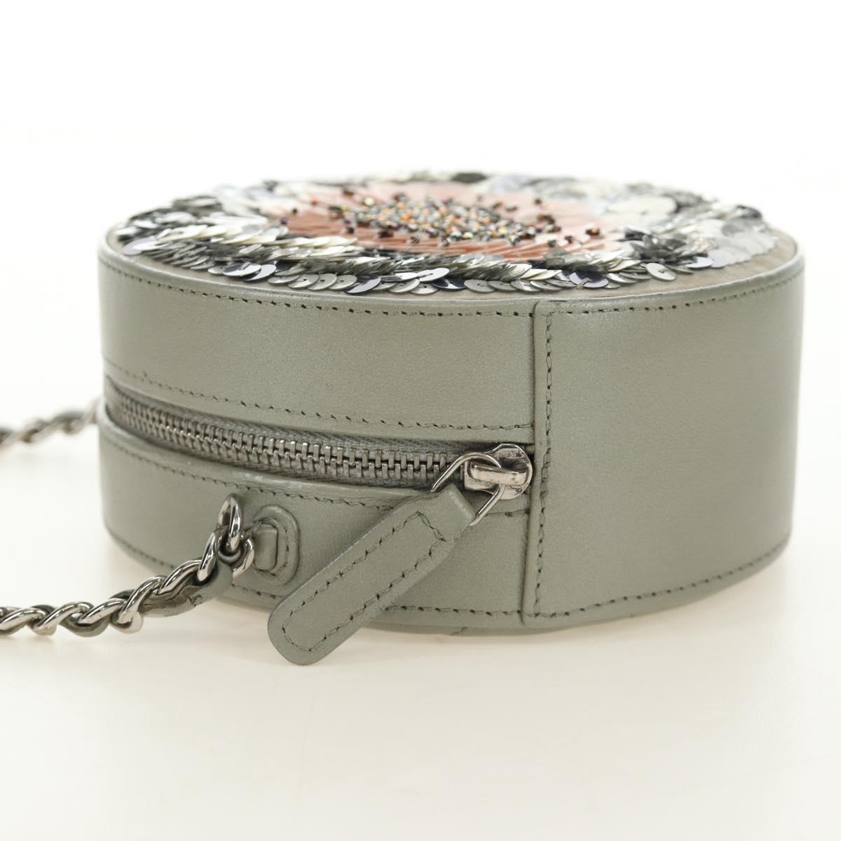 CHANEL Matelasse Chain Shoulder Bag Sequin Leather Gray Silver CC Auth 189763SM