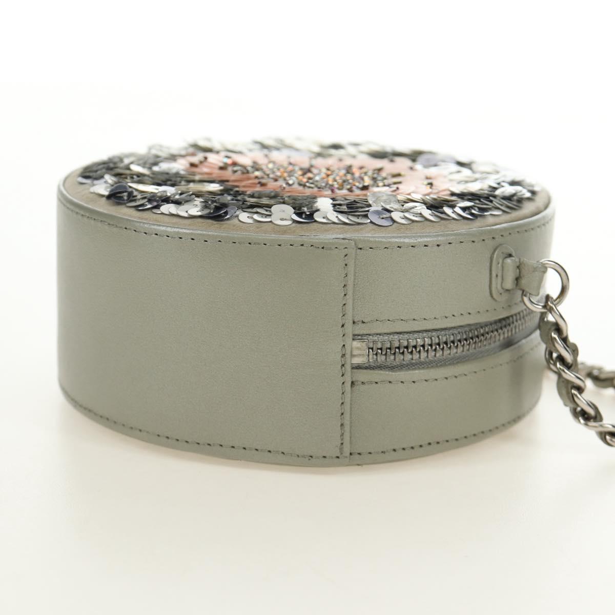 CHANEL Matelasse Chain Shoulder Bag Sequin Leather Gray Silver CC Auth 189763SM