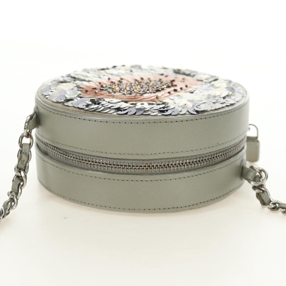 CHANEL Matelasse Chain Shoulder Bag Sequin Leather Gray Silver CC Auth 189763SM