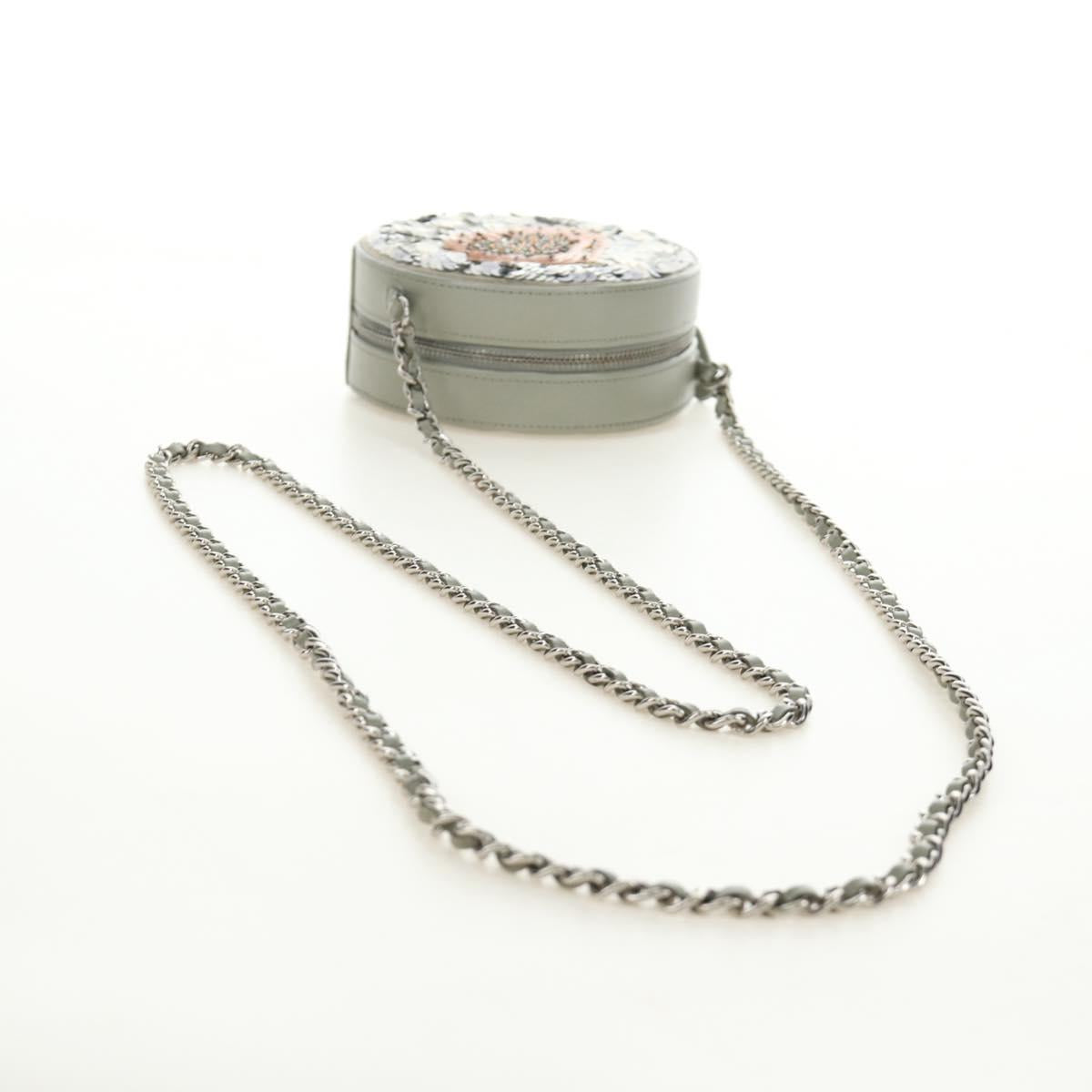 CHANEL Matelasse Chain Shoulder Bag Sequin Leather Gray Silver CC Auth 189763SM