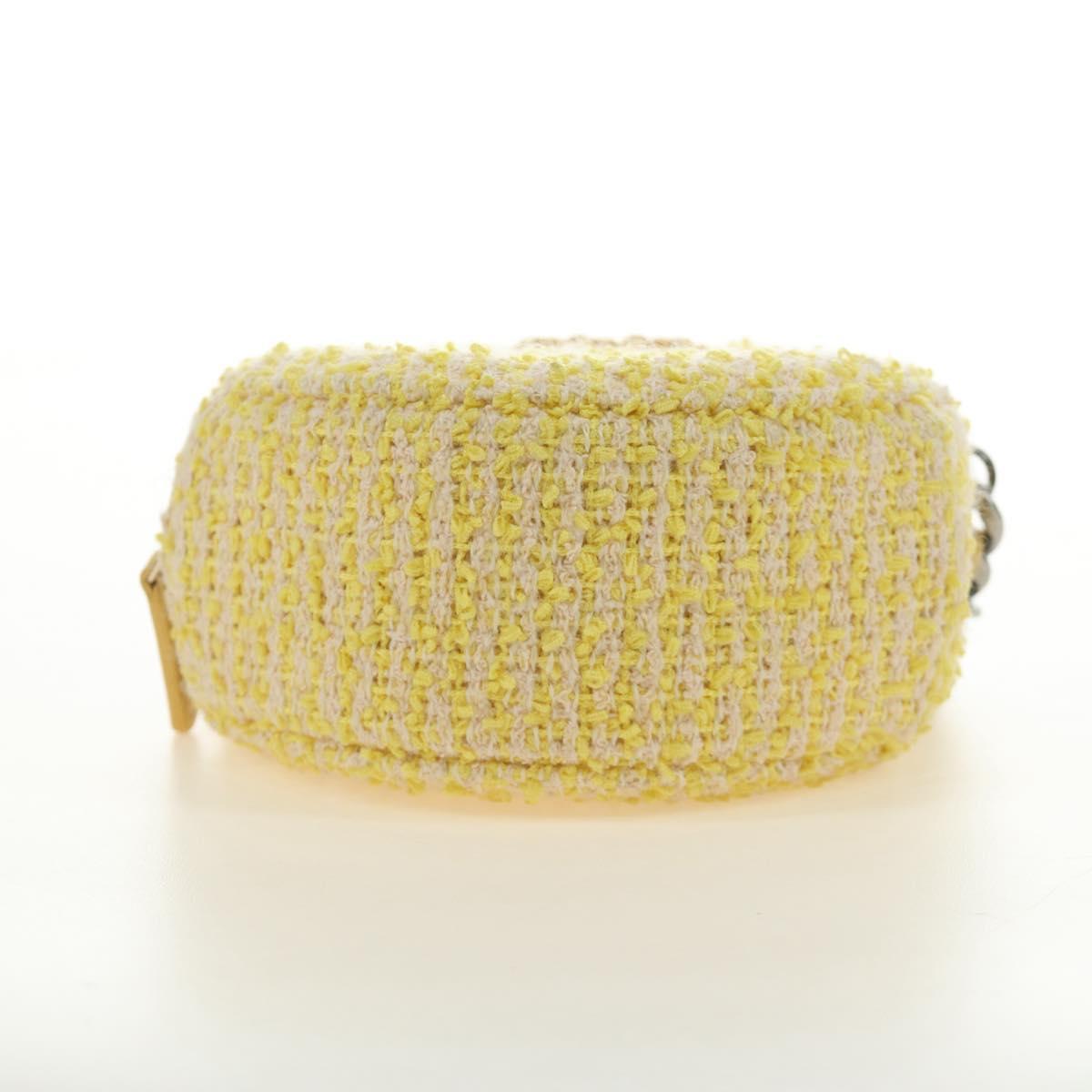 CHANEL Chain Shoulder Bag Tweed 2way Yellow Gold Silver CC Auth 189770M