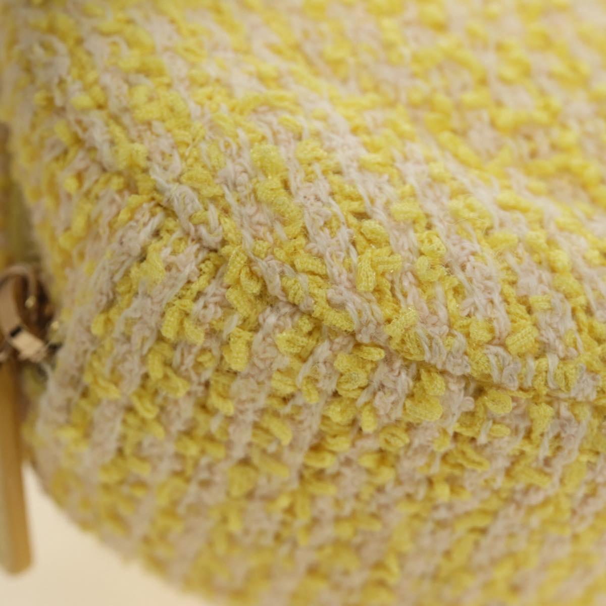 CHANEL Chain Shoulder Bag Tweed 2way Yellow Gold Silver CC Auth 189770M