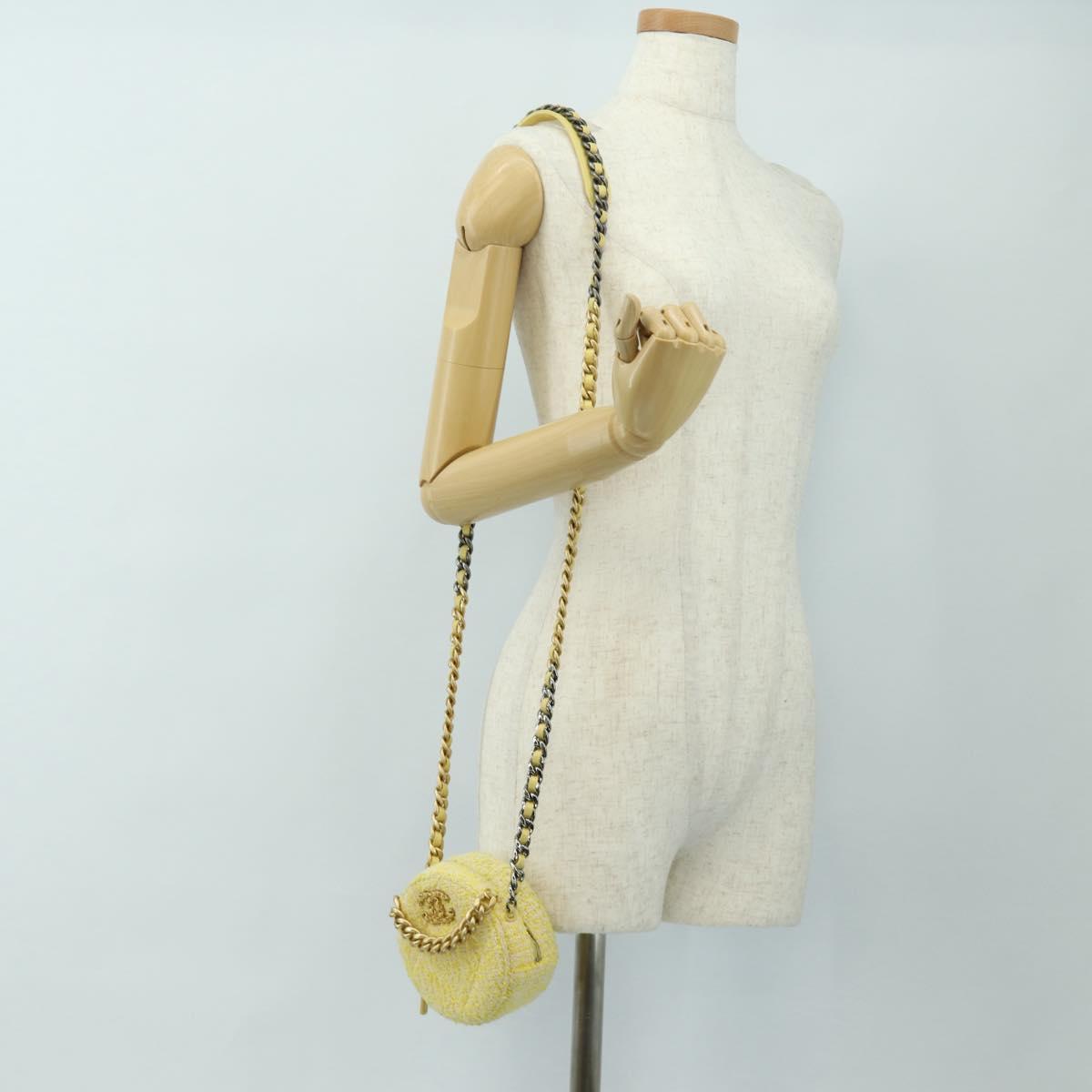 CHANEL Chain Shoulder Bag Tweed 2way Yellow Gold Silver CC Auth 189770M