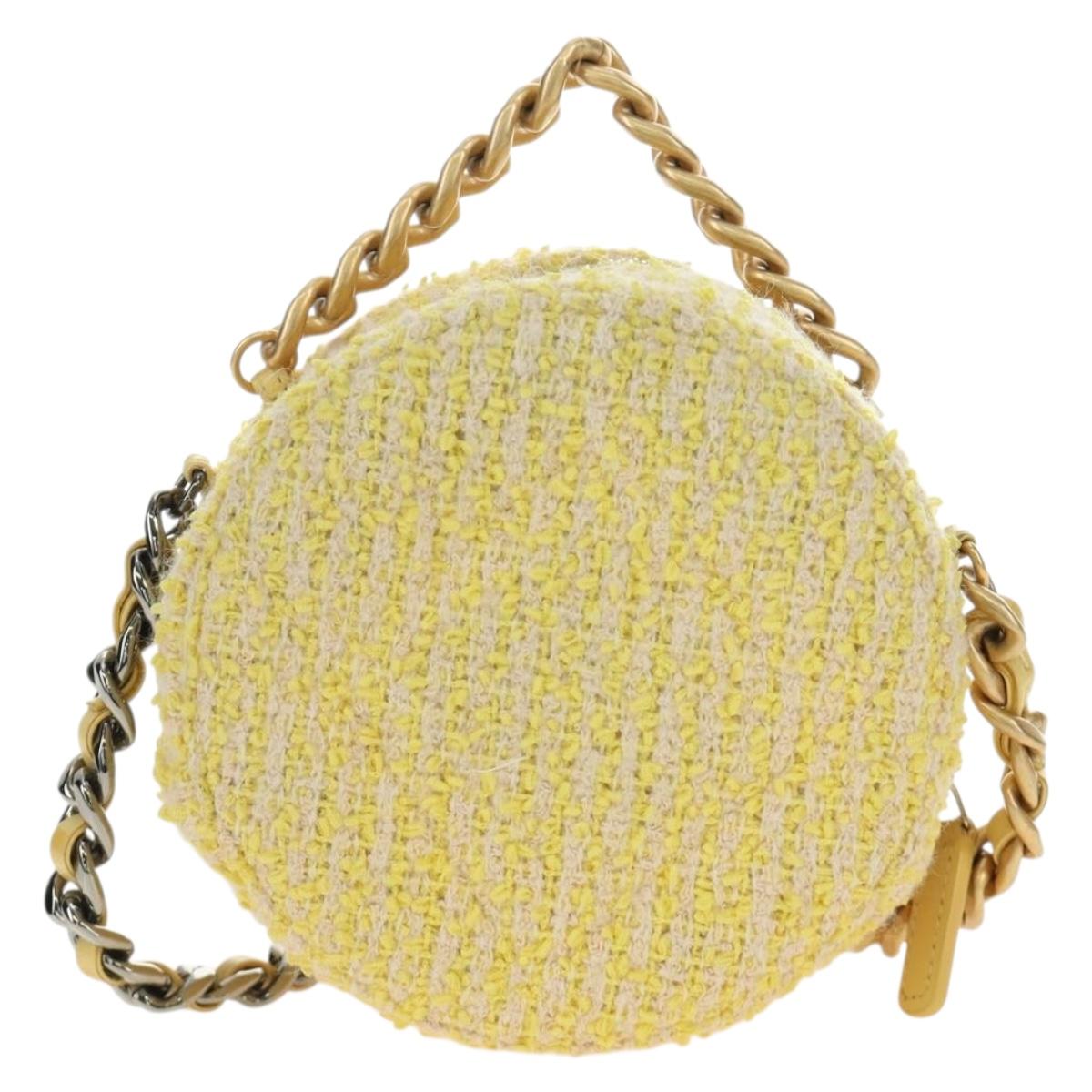 CHANEL Chain Shoulder Bag Tweed 2way Yellow Gold Silver CC Auth 189770M