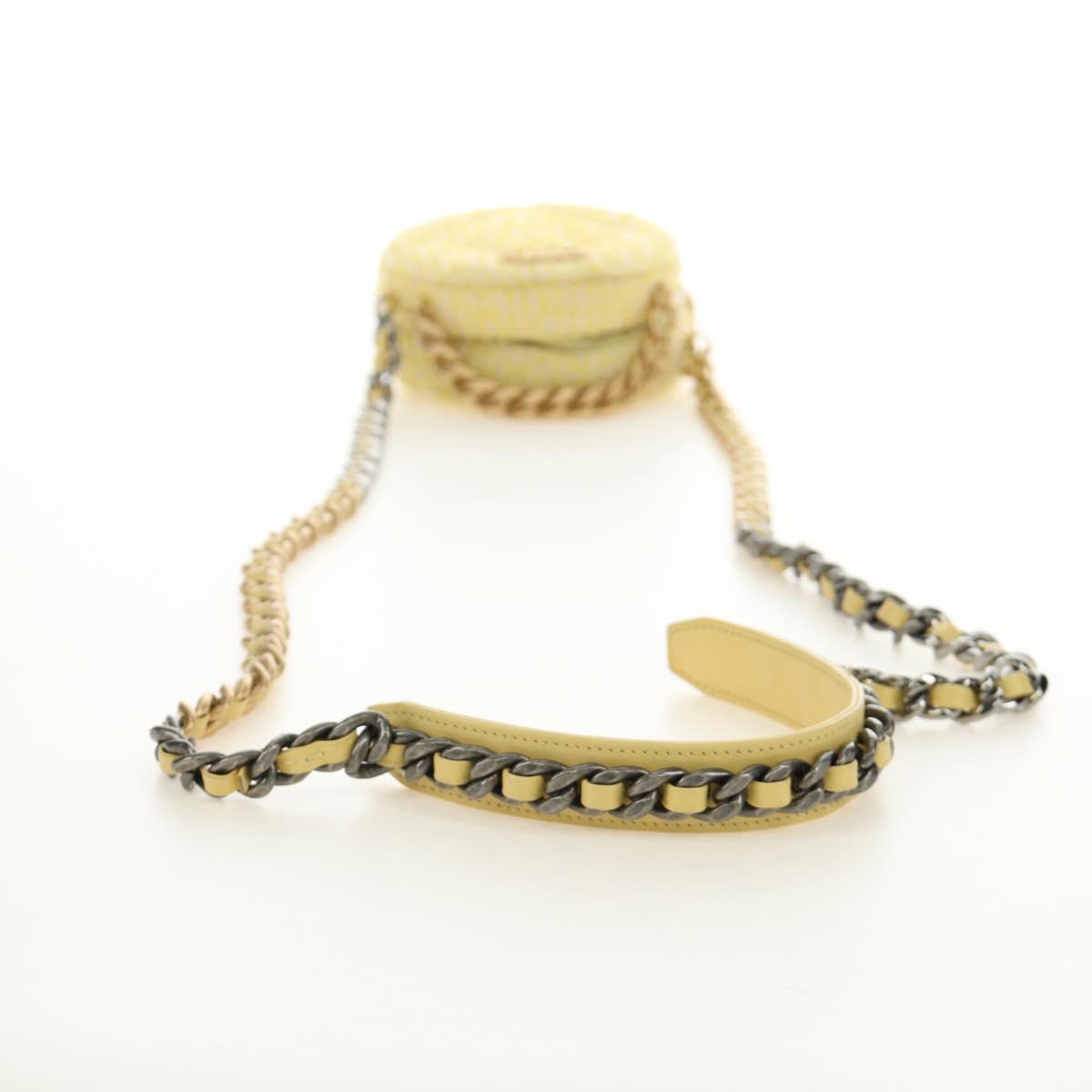 CHANEL Chain Shoulder Bag Tweed 2way Yellow Gold Silver CC Auth 189770M