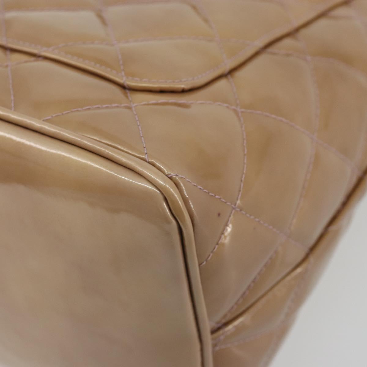 CHANEL Matelasse Reprint Tote Bag Patent leather Beige CC Auth 189771M