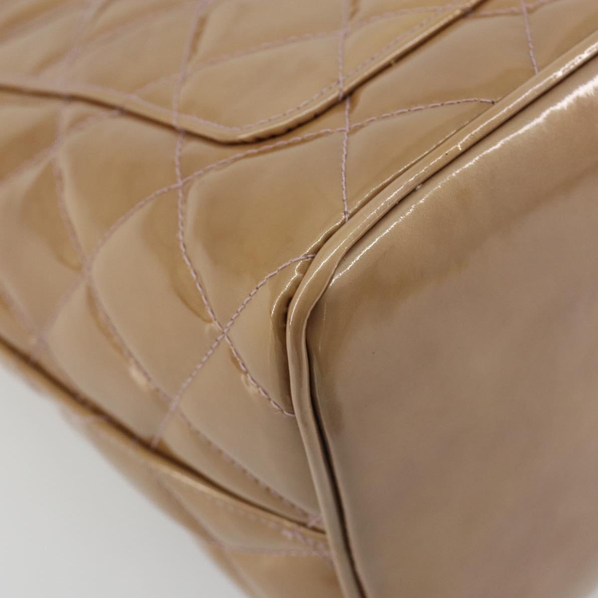 CHANEL Matelasse Reprint Tote Bag Patent leather Beige CC Auth 189771M