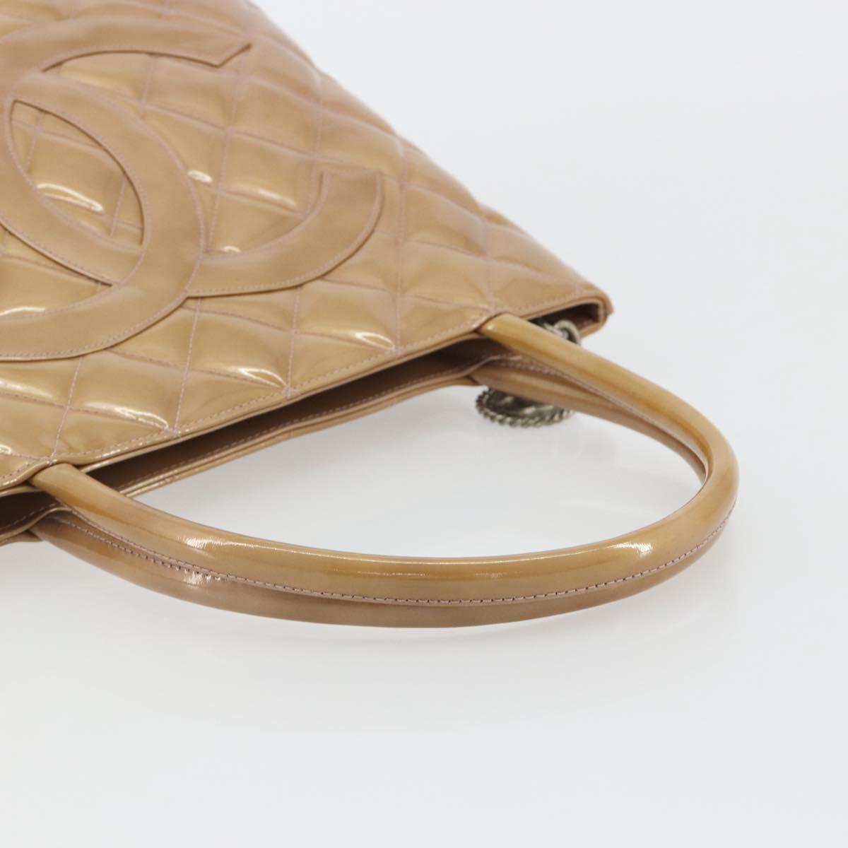 CHANEL Matelasse Reprint Tote Bag Patent leather Beige CC Auth 189771M