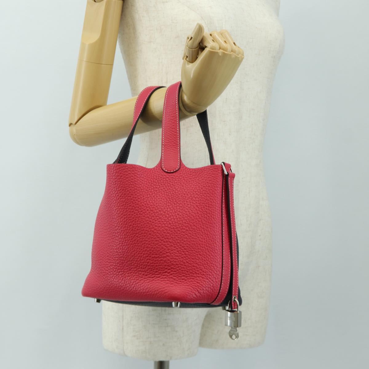 HERMES Picotan Lock PM Bag Taurillon ClemenceLeather Pink Silver Auth 189772SM