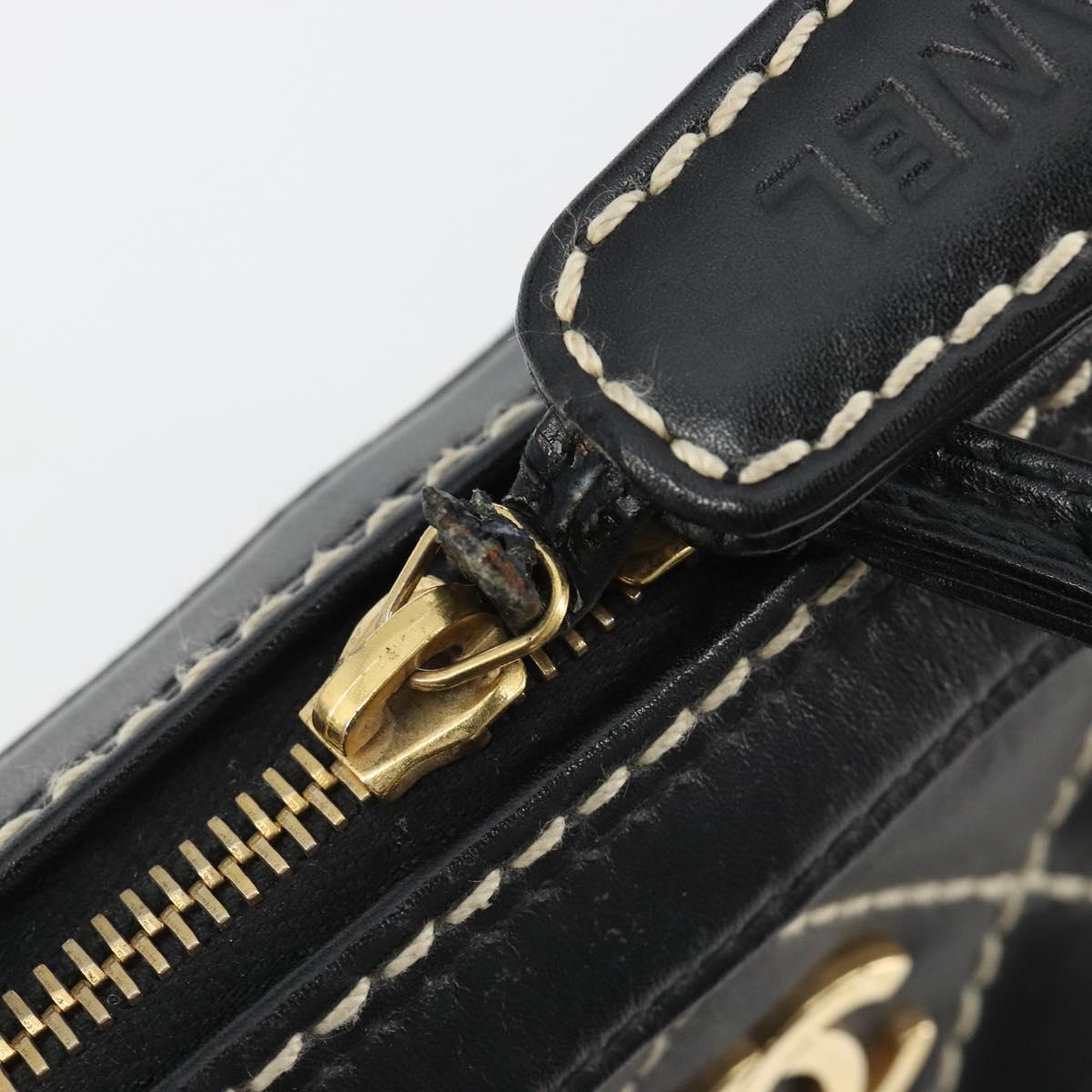 CHANEL Wild Stitch Hand Bag Leather Black Gold CC Auth 189773