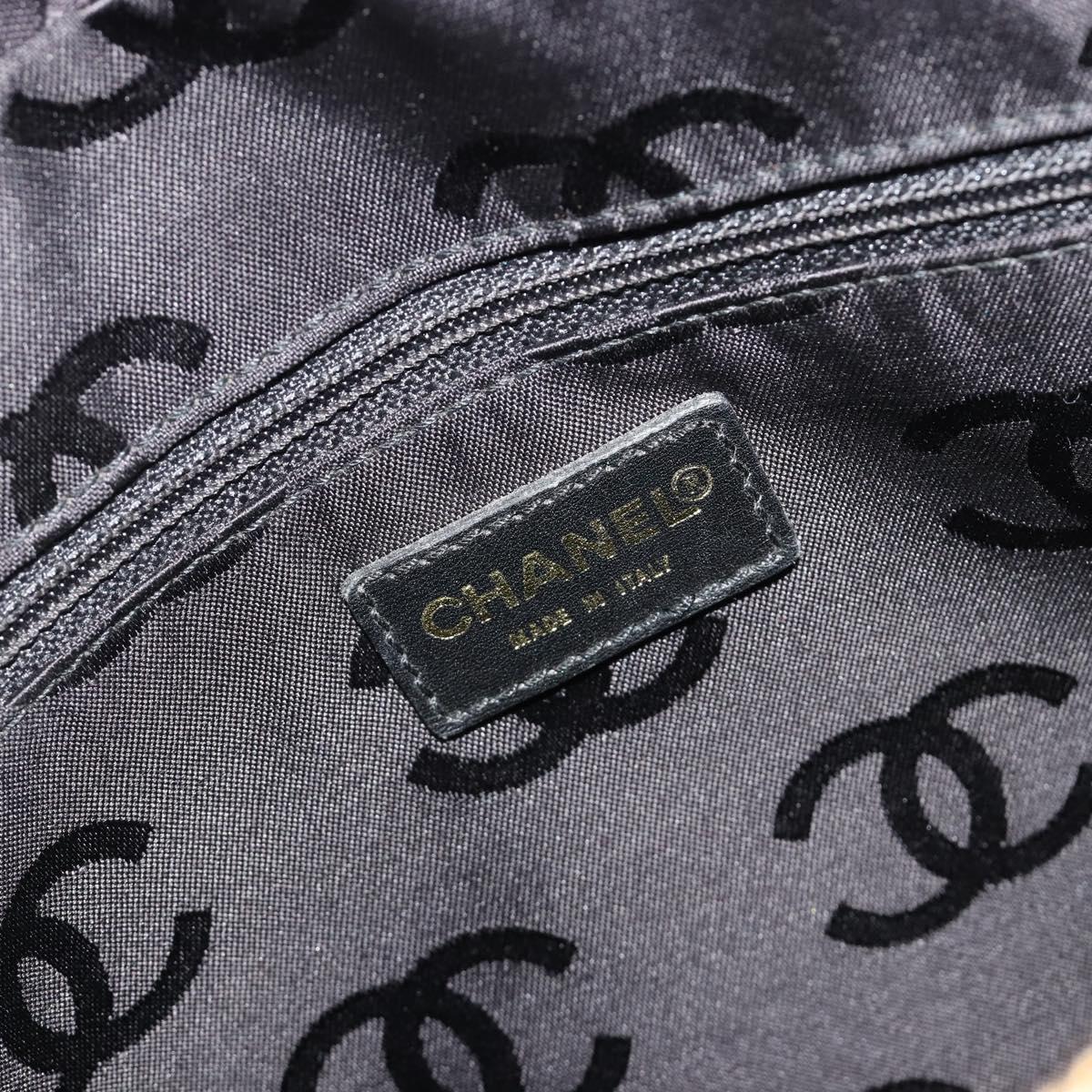 CHANEL Wild Stitch Hand Bag Leather Black Gold CC Auth 189773